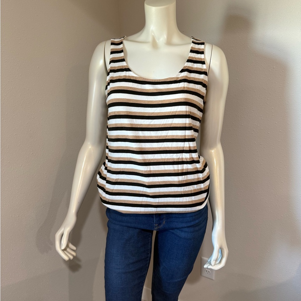 Talbots Black and White Striped Tank Top